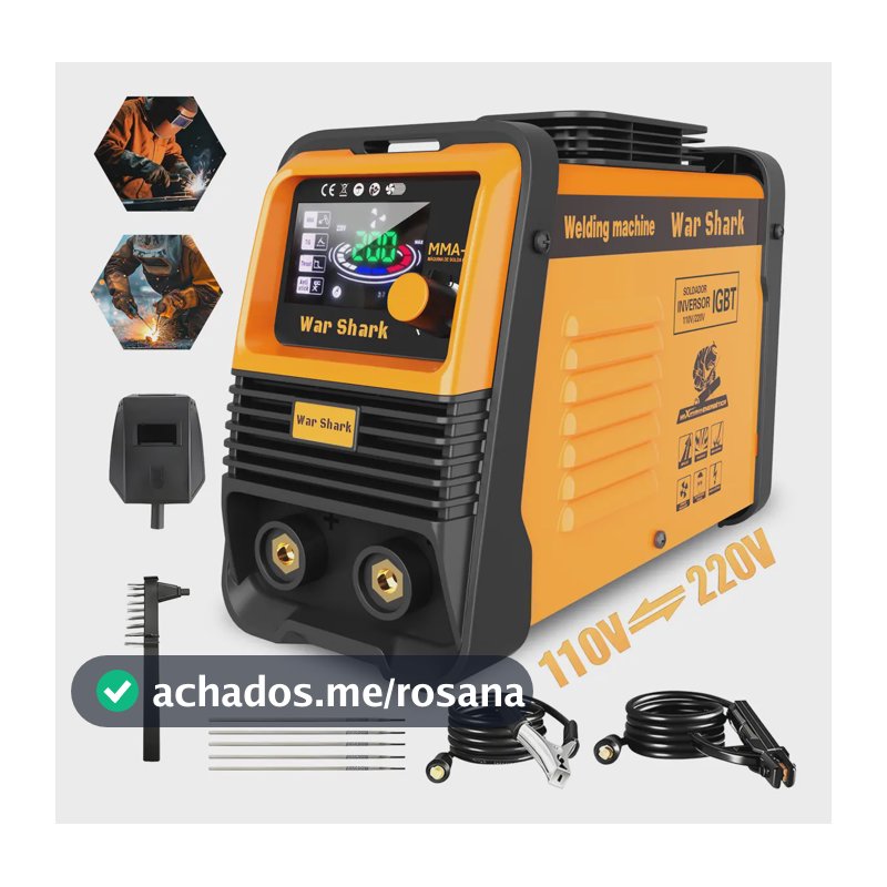 Máquina De Solda Inversora Portatil War Shark Bivolt 110v/220v Mma Tig Amarelo