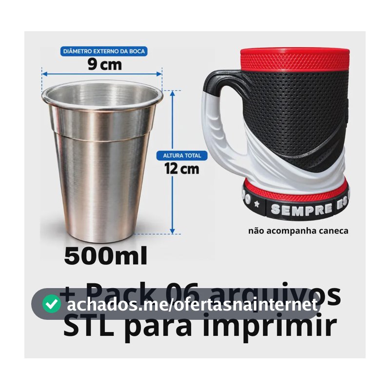 Kit 10 Copos Alumínio 500ml Caneca Impressão 3d 9cm X 12cm 9cm Boca