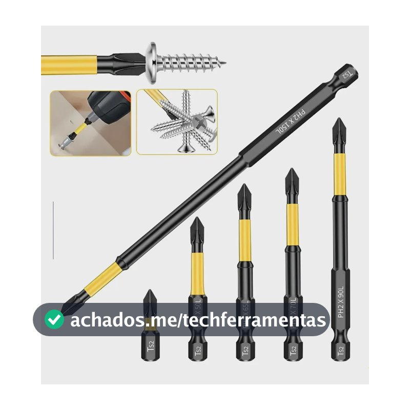 Kit 6 Bits Magnético Ponteira Ph2 Philips Para Parafusadeira