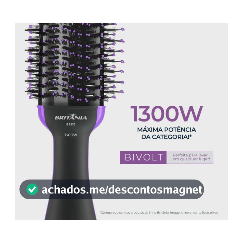 Escova Secadora Britânia BES35 Nanocerâmica 1300W Bivolt Alisadora Modeladora Secador 4 em 1 Alta Potência