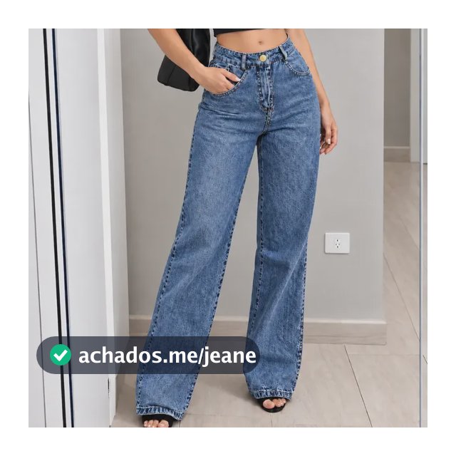 Calça Wide Leg Feminina Pantalona Cintura Alta Jeans 100%