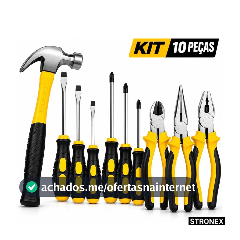 KIT FERRAMENTAS JOGO DE FERRAMENTA COMPLETO 10 PEÇAS MARTELO ALICATES CHAVES FENDA PHILLIPS 3 ALICATES 6 CHAVES DE FERRAMENTA PARA CASA OFICINA MANUAIS ALICATE UNIVERSAL 8 ALICATE BICO