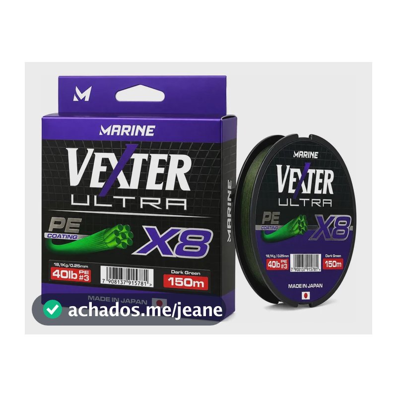 Linha Multifilamento Vexter Ultra X8 de 0.25mm 150m Verde para Pesca