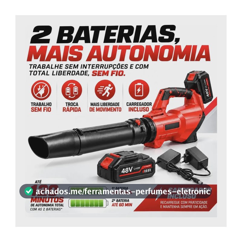 Soprador Potente 330km/h Leve Elétrico Brushless Jardim Cas Vermelho 48v