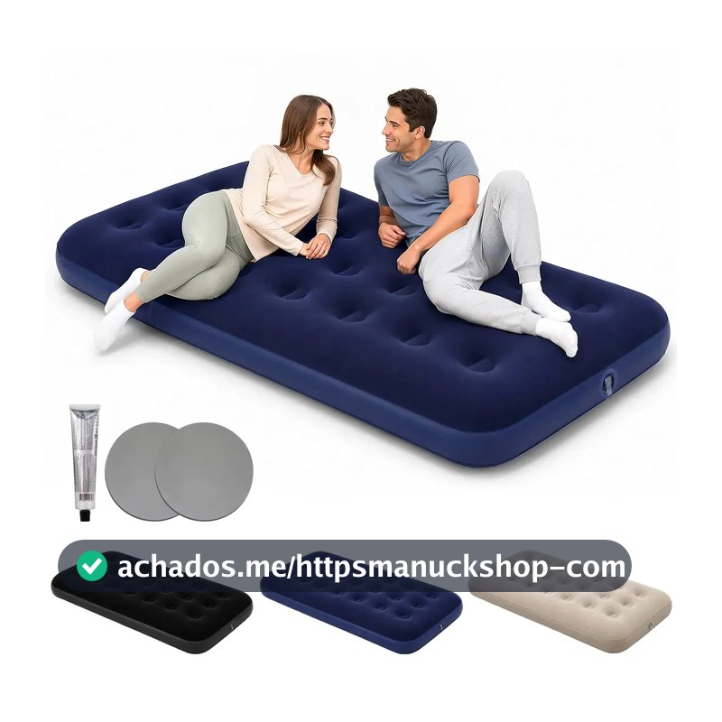 aweshine Colchão Inflável Solteiro para Camping Barraca com Kit de Reparo Remendo Colchão de Ar Multiuso Azul