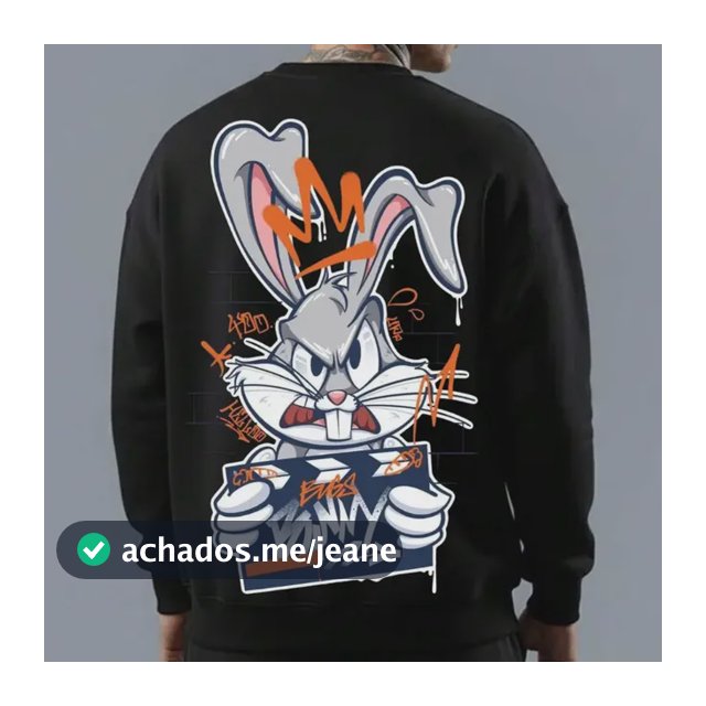 Moletom Masculino Pernalonga Preto Gola Careca