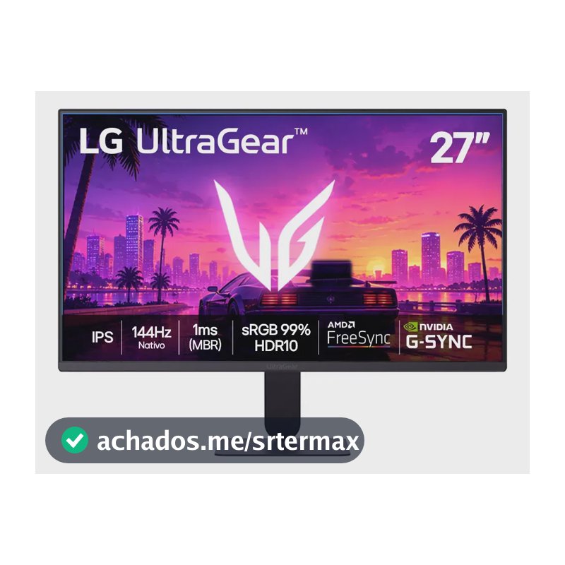 LG UltraGear Monitor Gamer 27" IPS, 144Hz Nativo, 1ms (MBR), Full HD (1920x1080), HDR10, NVIDIA G-SYNC, AMD FreeSync, Preto - 27G411B