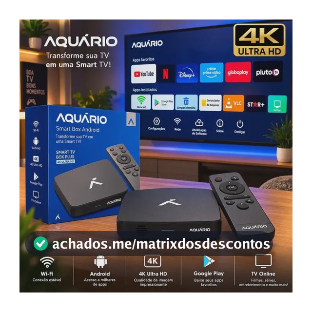 Smart TV Box Aquário STV-3000 Plus Sistema Android TV 4K 16GB Cor Preto