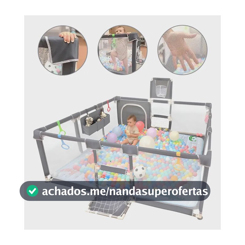 Cercadinho Bebê Infantil Cercado Grande 18212064cm Cinza Liso