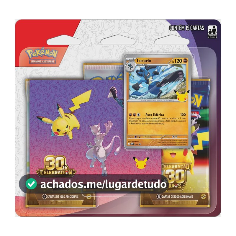Pokémon Celebração De 30 Anos  Blister Triplo Com Adesivo Lucario Espanhol