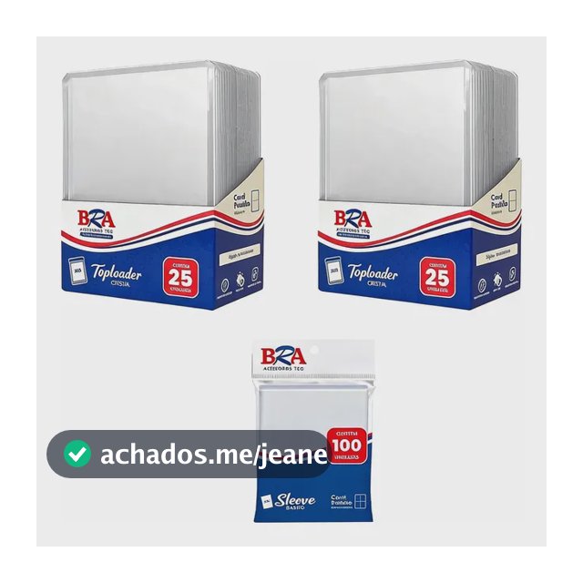 50 Toploader Cristal Bra + 100 Sleeve Pra Cards Bra Transparente