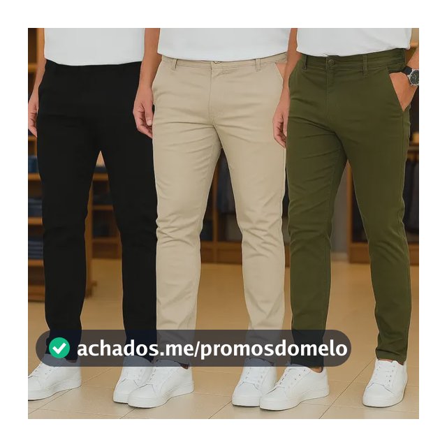 Kit 3 Calças Masculinas Social Alfaiataria Sarja Lycra Chino