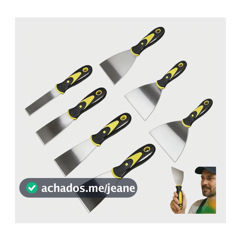 Kit 7 Espátula Aço Multiuso Cabo Emborrachado Massa Corrida