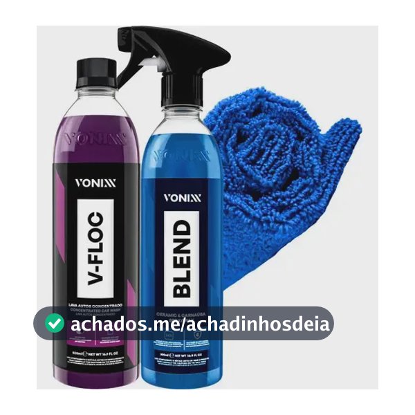 Kit - Cera Spray Vonixx Blend Carnaúba 500ml + Shampoo Automotivo V-Floc 500ml + Toalha Microfribra 40X40cm 350gsm Vintex