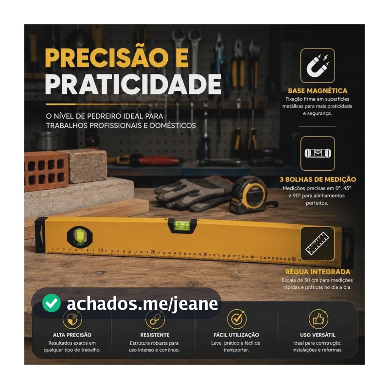 Nível De Alumínio 50cm Magnético Com 3 Bolhas Régua