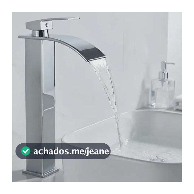 Torneira Cascata Monocomando para Cuba de Apoio Inox Cromada Bica Alta Água Quente e Fria