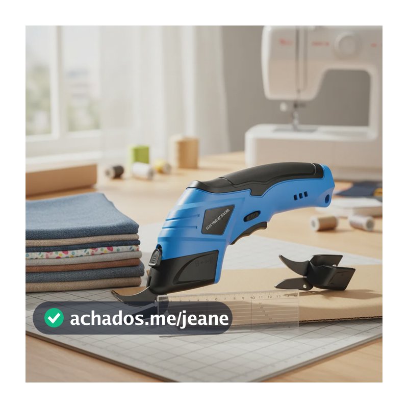 Tesoura Elétrica Para Tecidos Papelão Couro 2000mah C/lâmina Azul-celeste