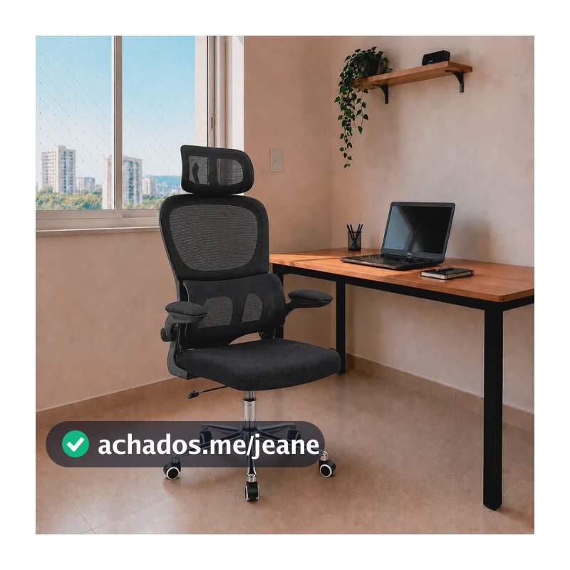 Cadeira Escritório Ergonômica Preta Atlanta Apoio Lombar 3d Preto Espuma