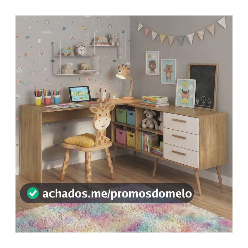 Penteadeira Infantil em L com 3 Gavetas Porto Multimóveis MP6047 Madeirado/Branco