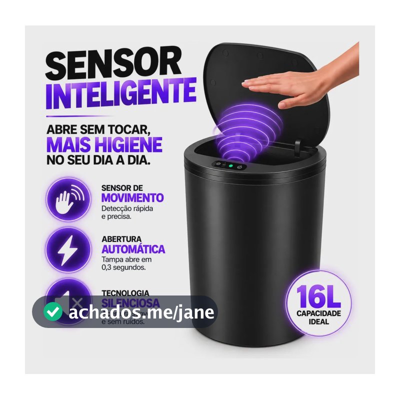 Lixeira Inteligente Automática Redonda Recarregável USB‐C Sensor para Cozinha Banheiro Escritório