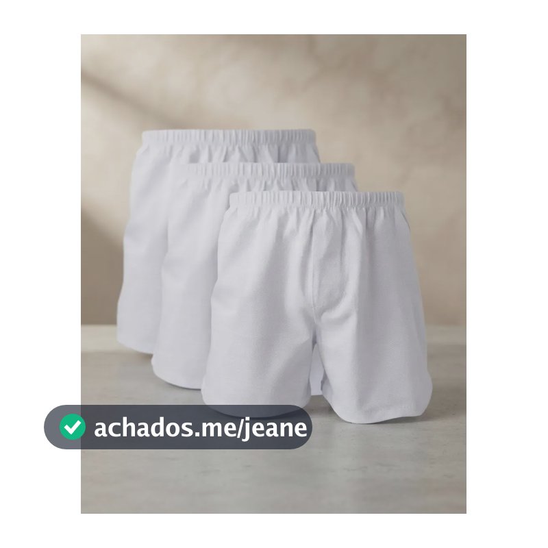 Kit 3 Cueca Masculina Branca Samba Canção 100% Algodão Branco Liso M