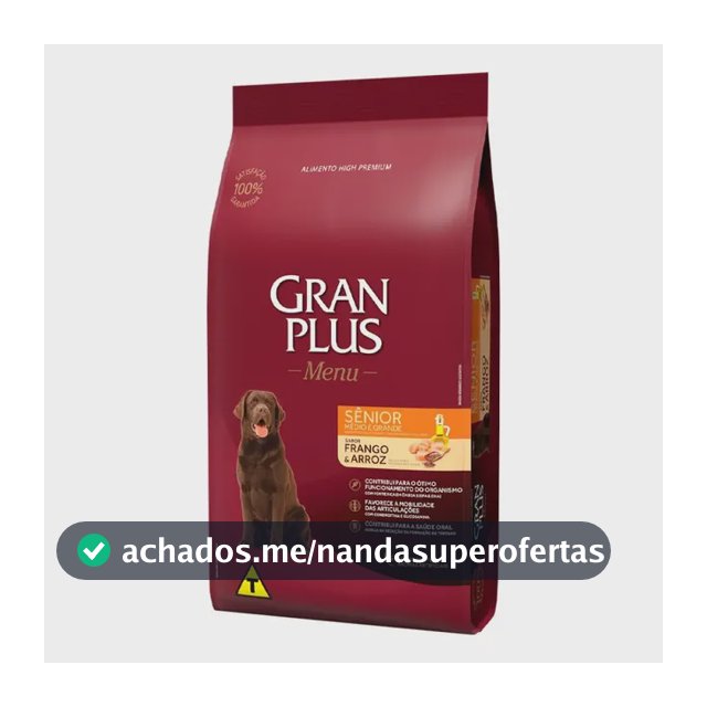 Ração Seca Gran Plus Menu Cães Sênior Médio/Grande Frango Arroz 15kg