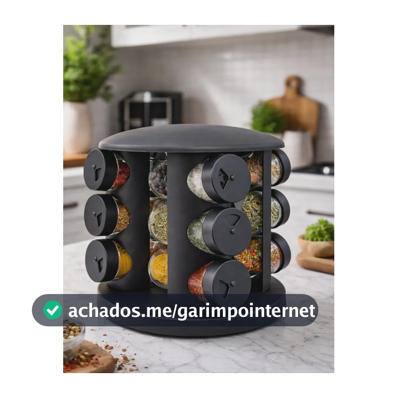Porta Temperos Condimentos Giratório 12 Potes Vidro Preto Preto