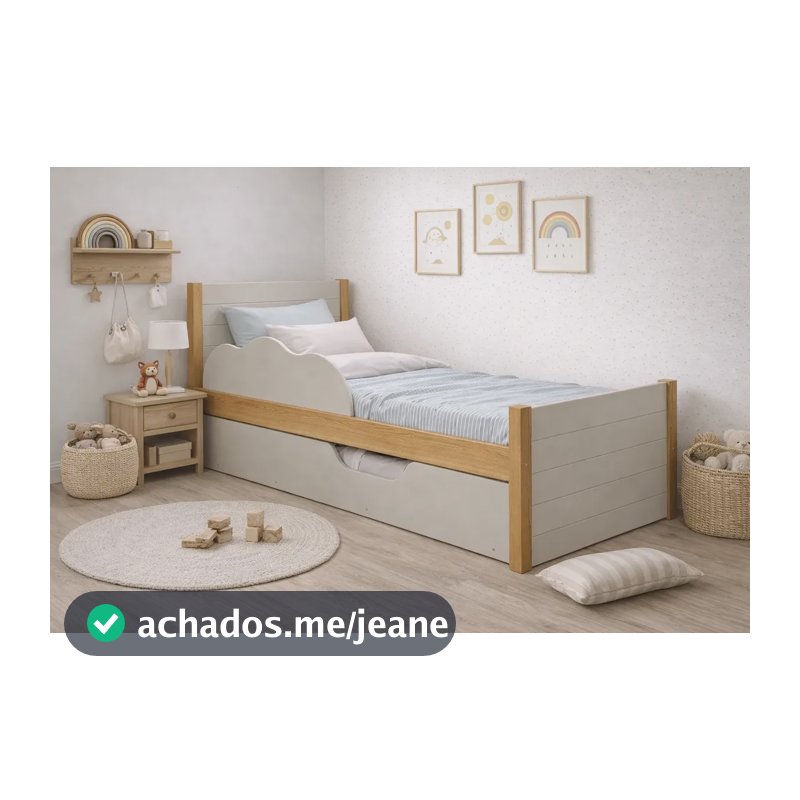 Bicama Infantil Com Proteção Elza Bege Nature/off White