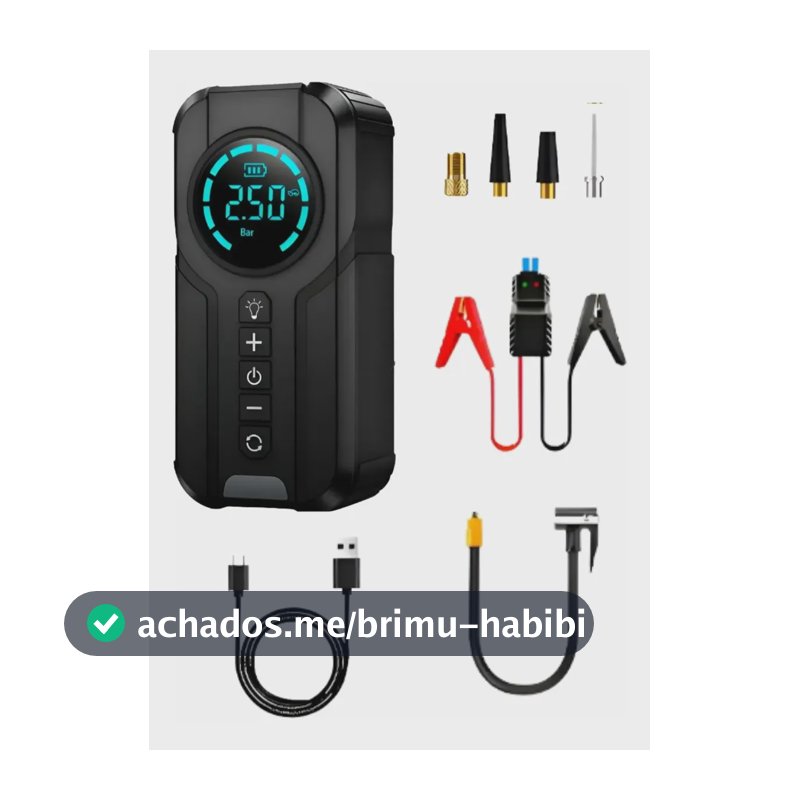 Auxiliar Partida Compressor Bateria Portatil Veicular Preto 15v