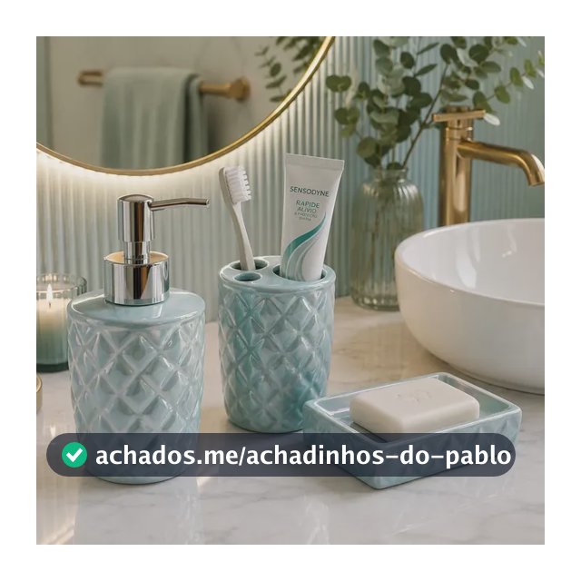 Kit 3 Un Banheiro Lavabo Saboneteira Porta Escova Dispenser Azul-celeste