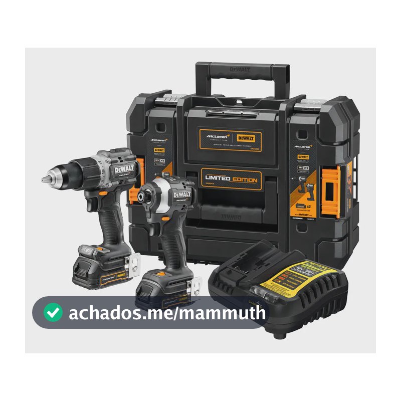 Parafusadeira e Furadeira 13mm DEWALT x McLAREN + Parafusadeira de Impacto 6,35 mm DCK200ME2GT Edição Limitada