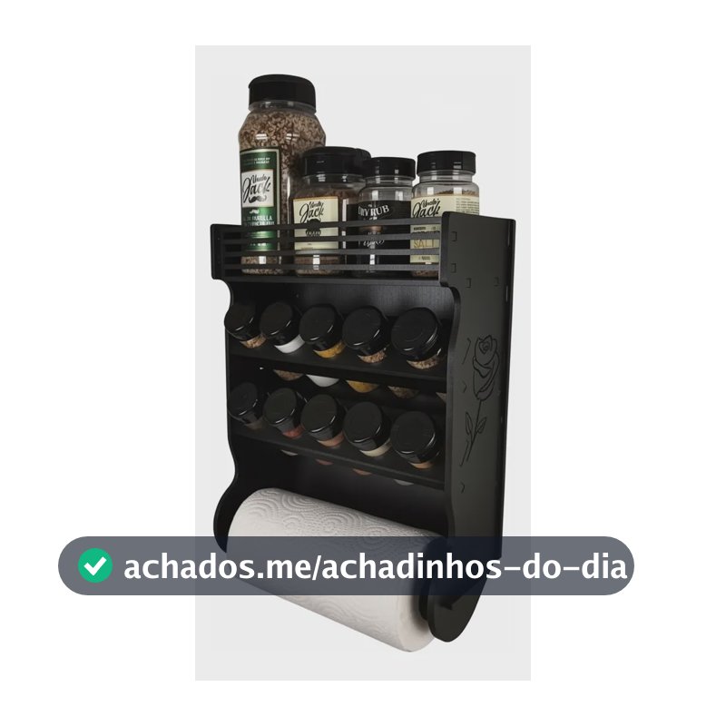 Porta Temperos Papel Toalha Cozinha 10 Potes 20 Etiquetas Porta Temperos Preto