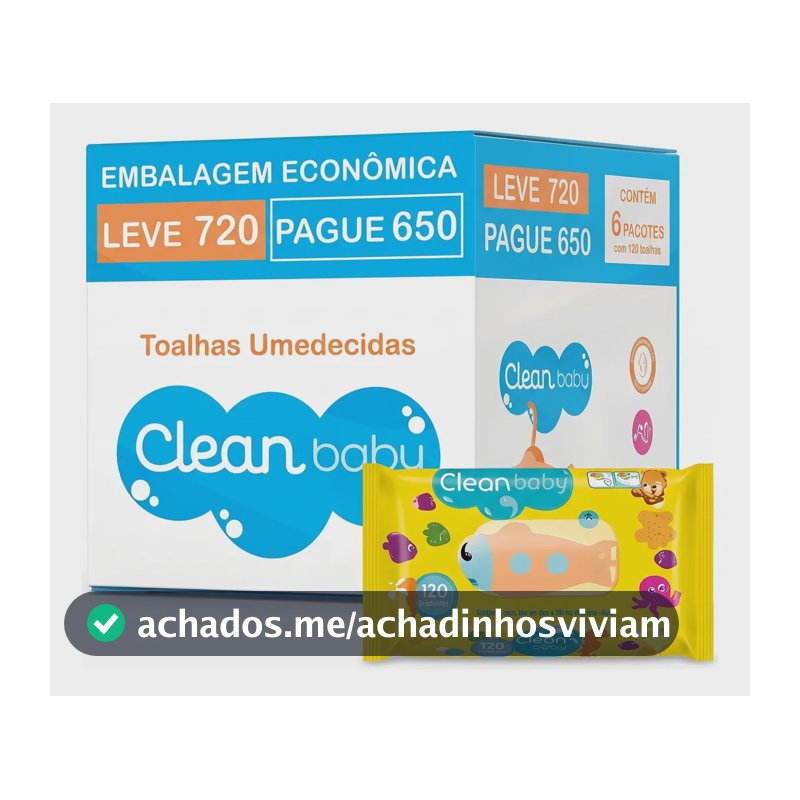 Kit 720 Unidades Toalha Lenço Umedecidos Clean Baby Infantil Bebe 6 Pacotes Atacado
