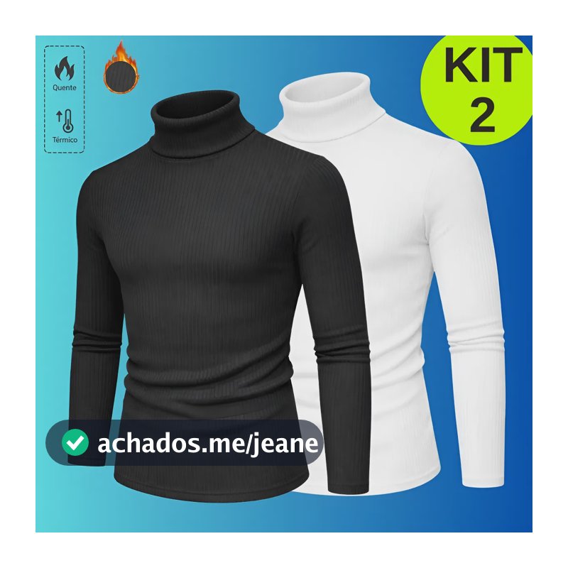 Kit 2 Blusa Cacharrel Masculino Gola Alta Canelado Camisas Preto-branco M (38-40)