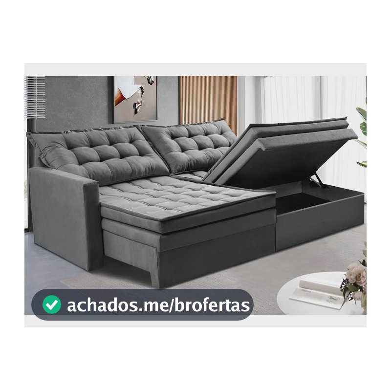 Sofá Sem Caixa Retrátil Baú 2,00m Cama Inbox Secret. Suede Cor Cinza