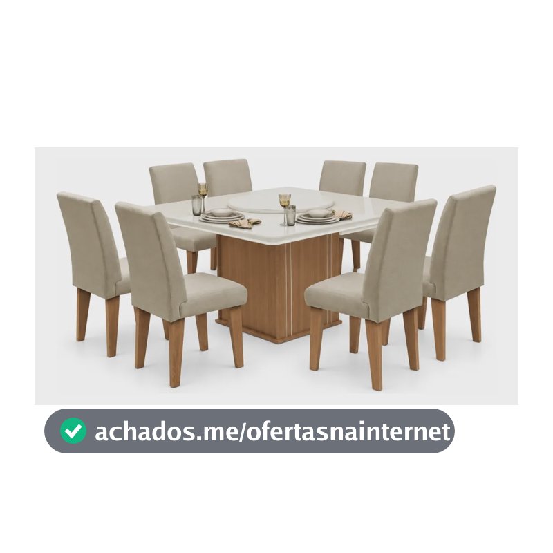 Conjunto Mesa Cedro Off Tampo Giratório 8 Cadeiras Amsterdã Off White/ Cedro