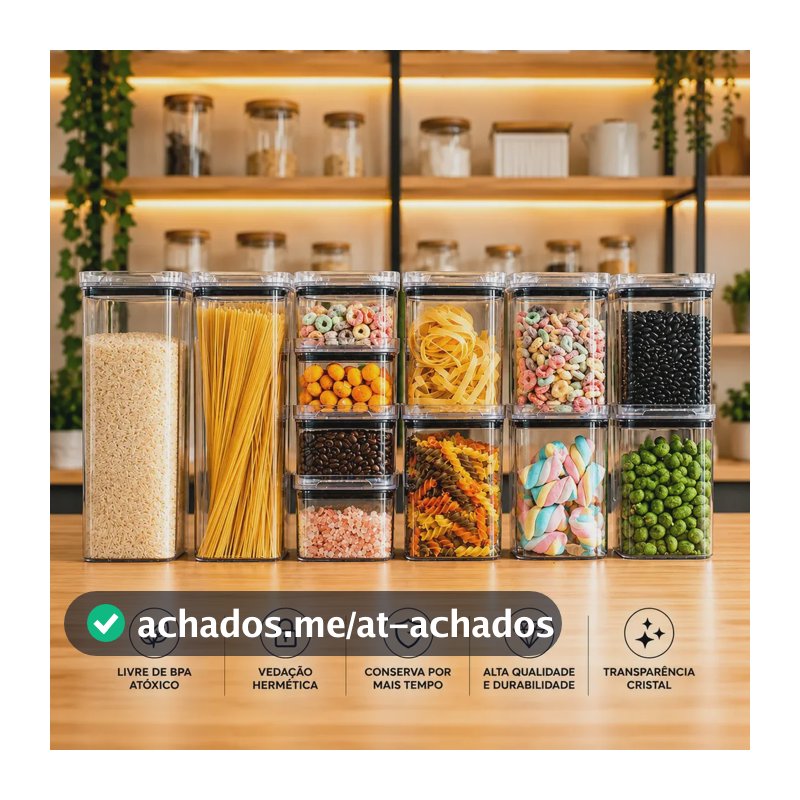 Kit Potes Porta Mantimento Hermético Quadrado Cozinha 12 Uni