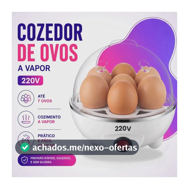 Cozedor De Ovos Elétrico Portatil Branco Cozinhar A Vapor Legumes 7 Ovos com Desligamento Automático