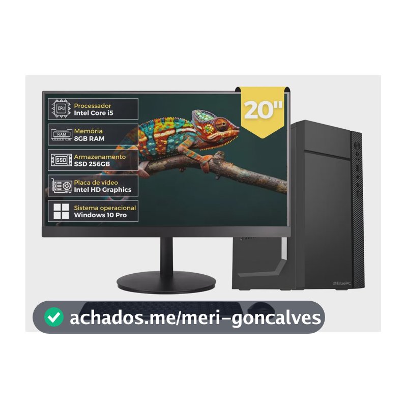 Computador Completo Flash, Intel Core i5 3470, RAM 8GB, SSD 256GB, Bivolt, Preto, Monitor 20" LED HDMI, Windows 10 Pro - BluePC DOE-0140FL