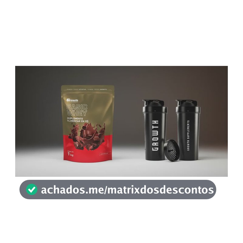 Kit Growth: Whey Protein Basic Chocolate 1kg + Coqueteleira Shaker Academia Preta 600ml