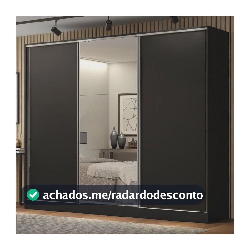 Guarda Roupa Casal 100% Mdf Madesa Royale 3 Portas Espelho Cor Preto 106209