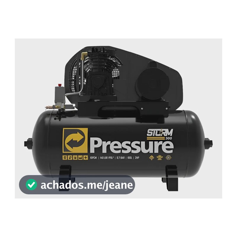 Compressor 10/100l Mono 2cv 140psi Bivolt Storm 300 Pressure Preto 127/220v Monofásica