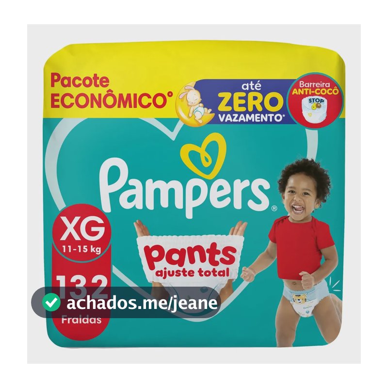 Fralda Pampers Pants Ajuste Total Tamanho XG, 132 Unidades