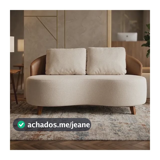 Sofá Organico Studio Recepção Berlim Boucle E Couro Ecológic Bege Liso