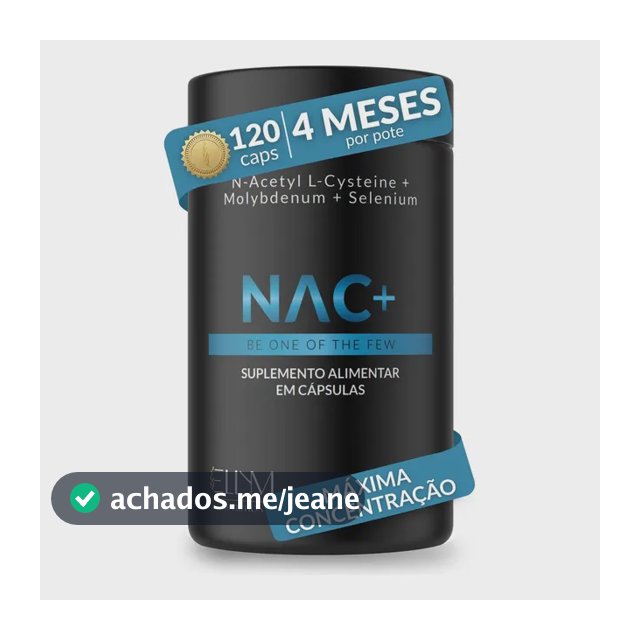 NAC 600 mg Acetilcisteina Molibdênio Selênio 120 Cápsulas 4 Meses N-acetil L-cisteína Máxima Concentração Pureza Essencial Precursor Glutationa Sem Sabor Ellym Nutrition