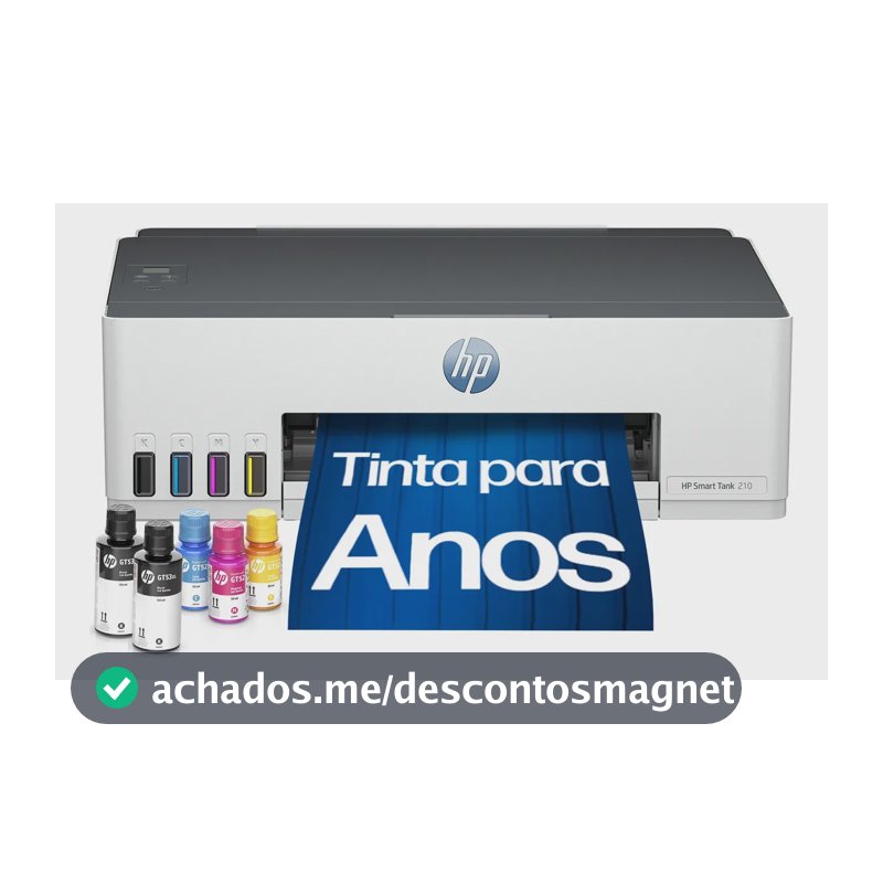 Impressora HP Smart Tank 210 com Tanque de Tinta Colorida - Com Wi-Fi - USB 2.0 de alta velocidade. Funções da impressora: Imprimir. Cor: ‎Branco (3D4L5A)
