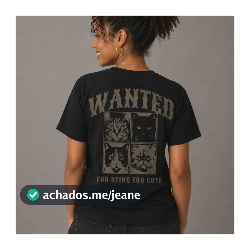 Camiseta Wanted For Being Too Cute Preto Gato Gg Estampa Localizada