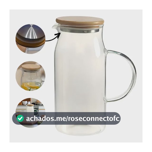 Jarra De Suco Água Vidro Borossilicato 1.1L Tampa Bambu Vedação Sanxia