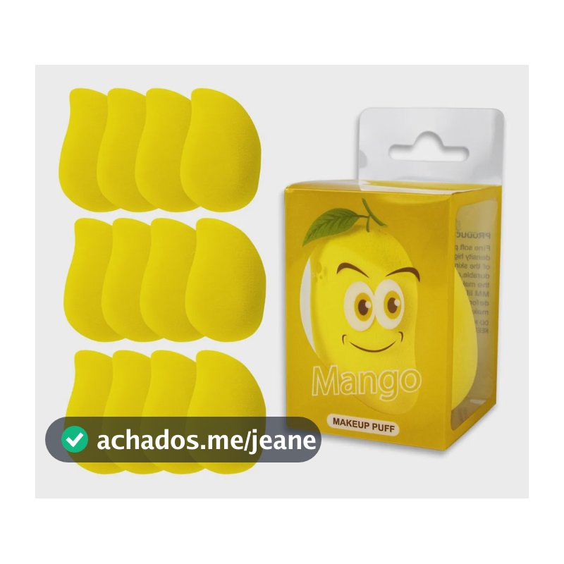 Kit 12 Esponjas Manga Rosto Facial Maquiagem Base Make Box Amarelo Média