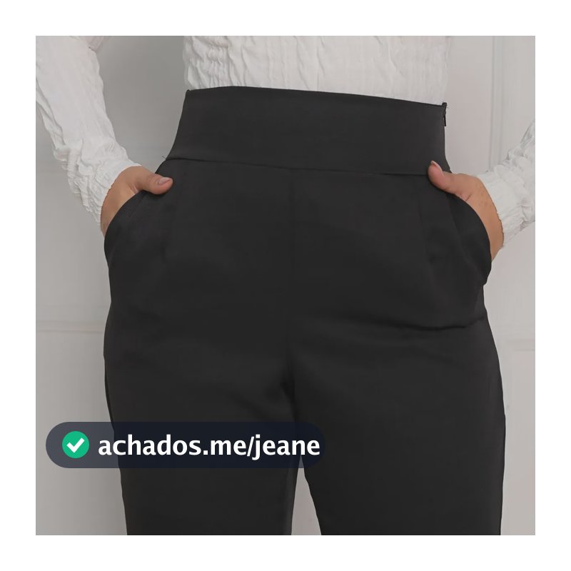 Calça Feminina Alfaiataria Social Barbie Com Zíper Lateral Preto Lisa G
